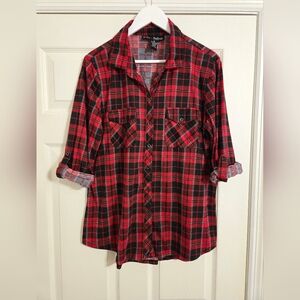Polly & Esther red and black plaid button front Polyester shirt size 2X